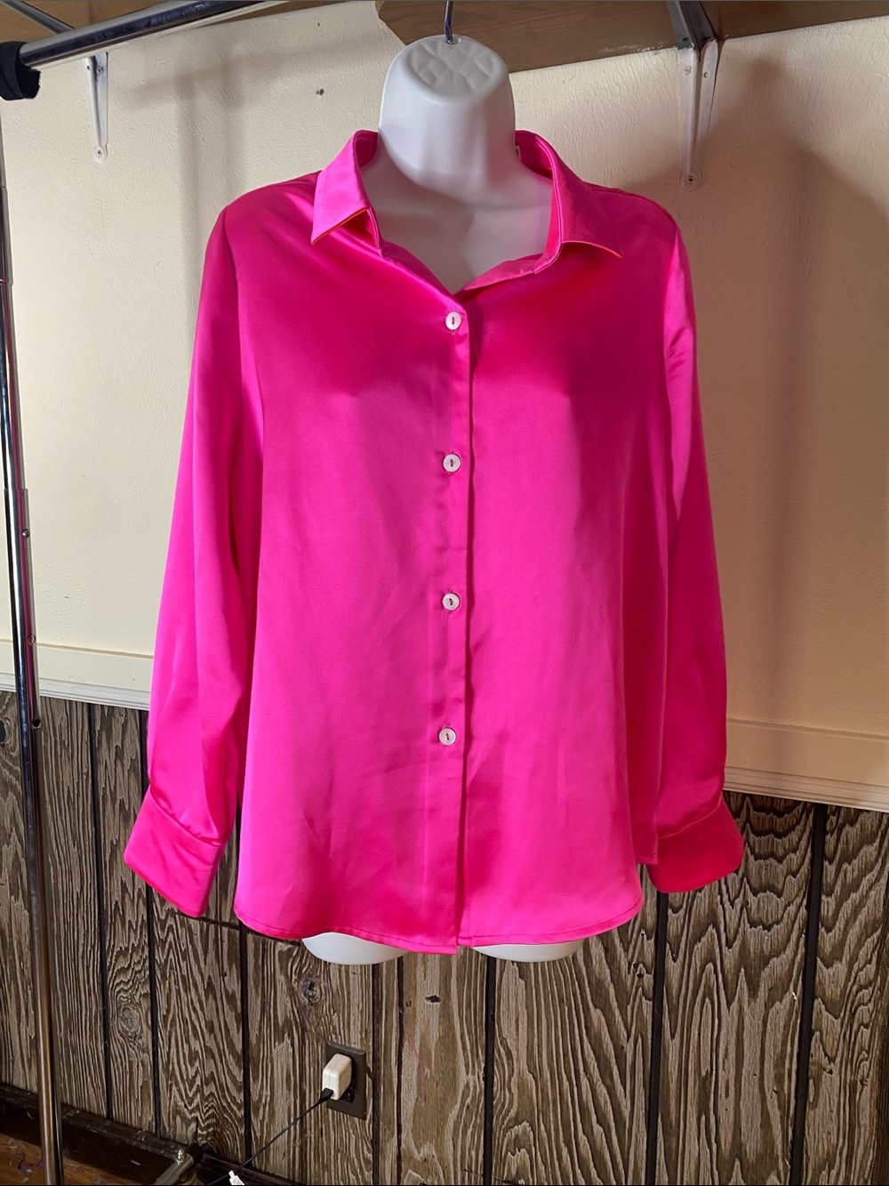 Gretchen Scott Designs Hot Pink Satin Button-Down Blouse